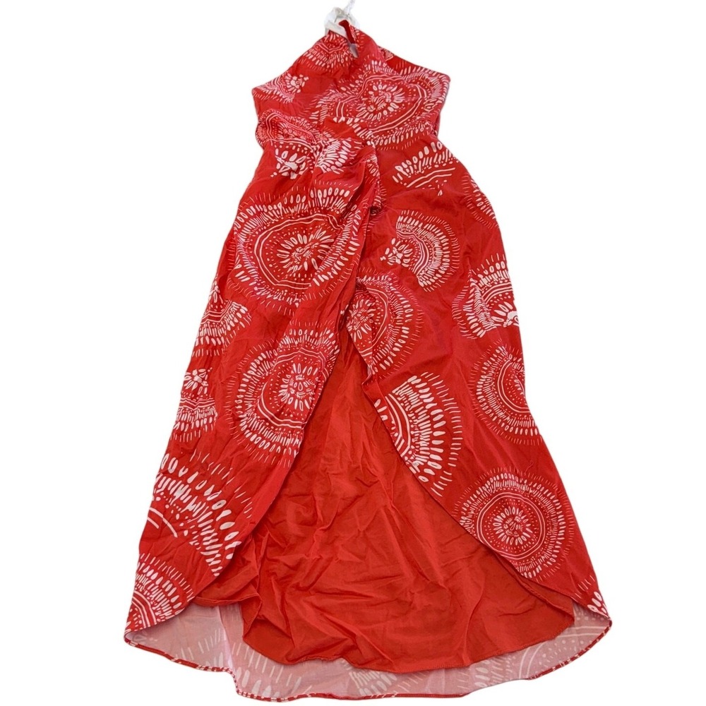 Andres Otalora Dress Womens 2 Red Orange Selva Mandala Halter Midi Sarong Resort - Picture 3 of 11